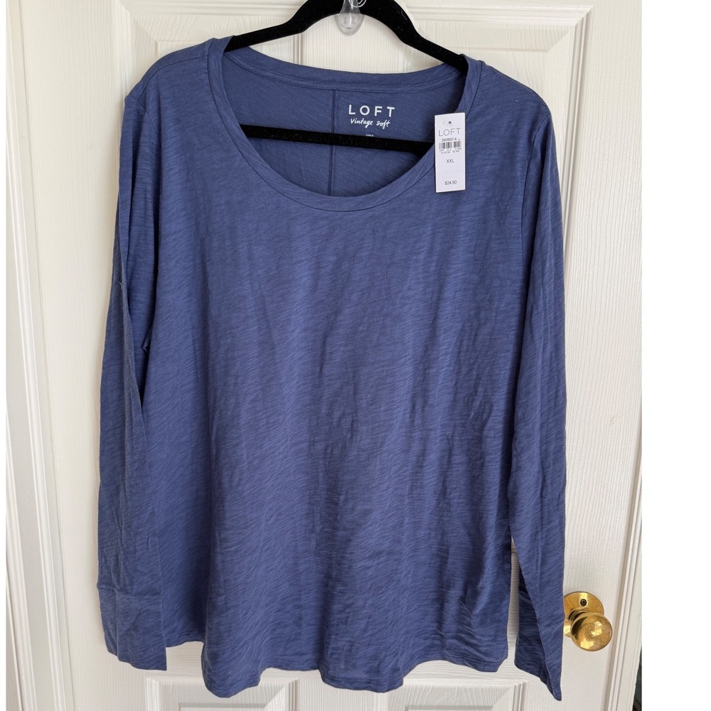 Loft NWT Vintage‎ Soft Long Sleeve Scoop Neck Tee Shirt Blue  XXL
